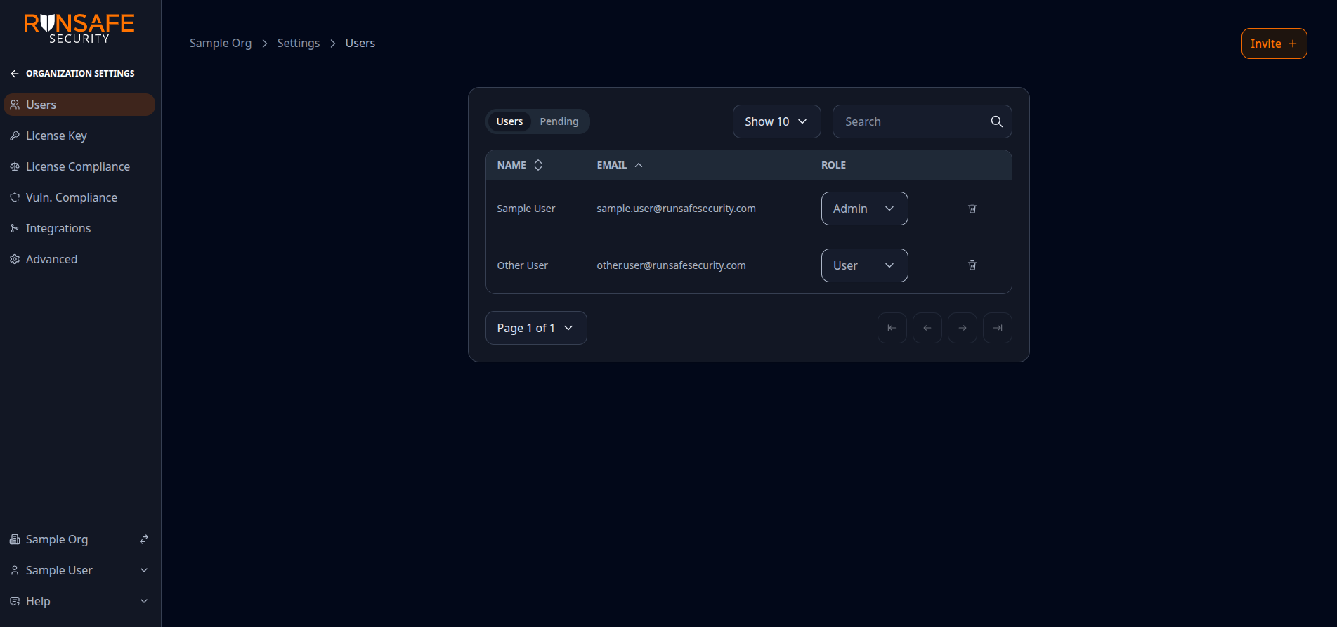 Users and Pending invitations